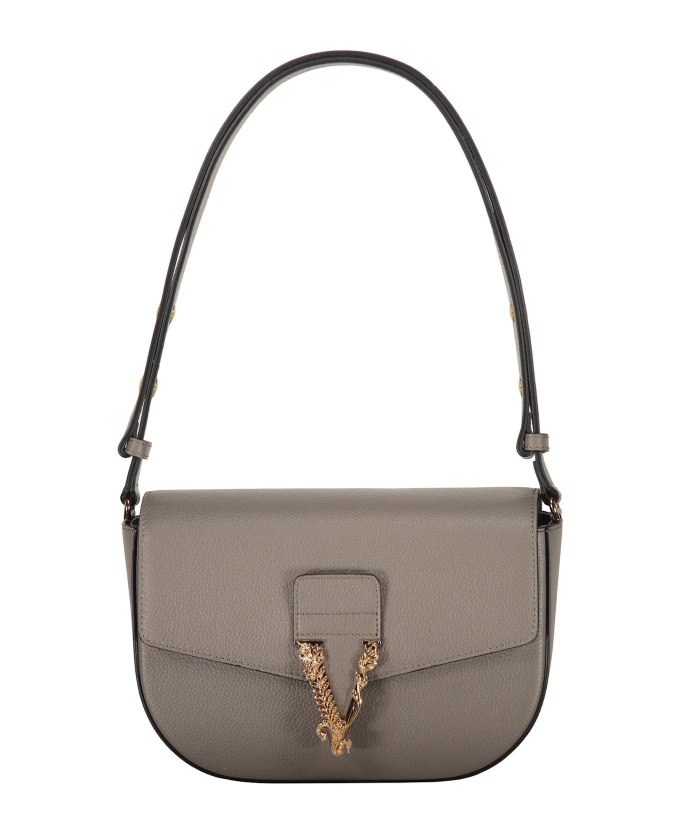 VERSACE VIRTUS GRAINED CALFSKIN LEATHER HANDBAG