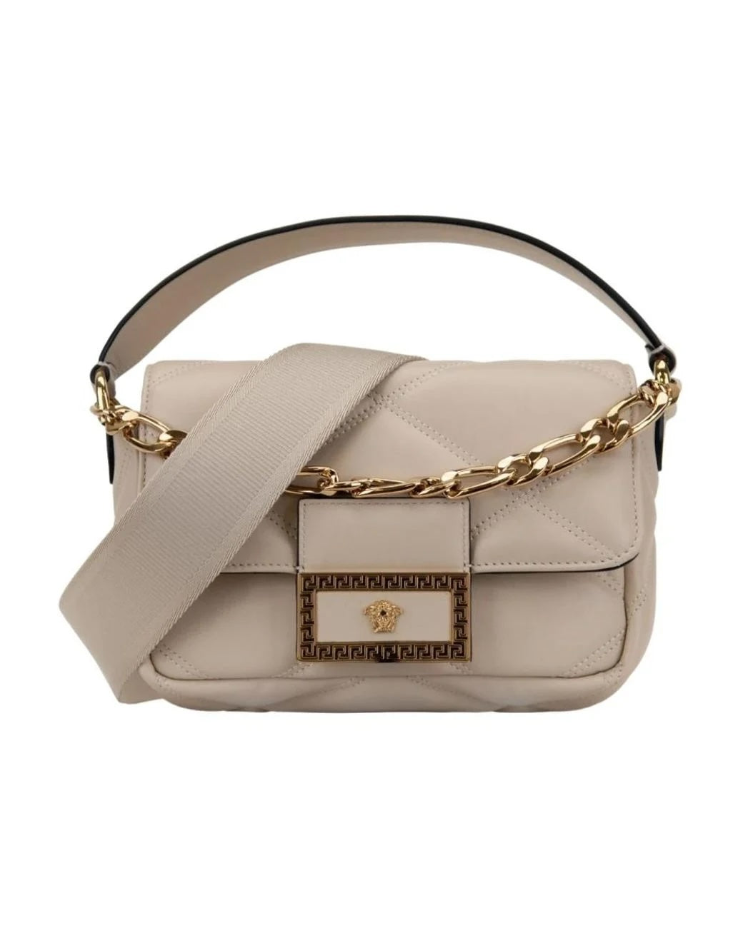 VERSACE QUILTED CALFSKIN LEATHER LA MEDUSA SHOULDER BAG