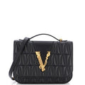 VERSACE VIRTUS V SHAPE QUILTED NAPPA LEATHER SHOULDER BAG