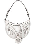 VERSACE CALFSKIN LEATHER MINI HOBO BAG IN OPTIC WHITE