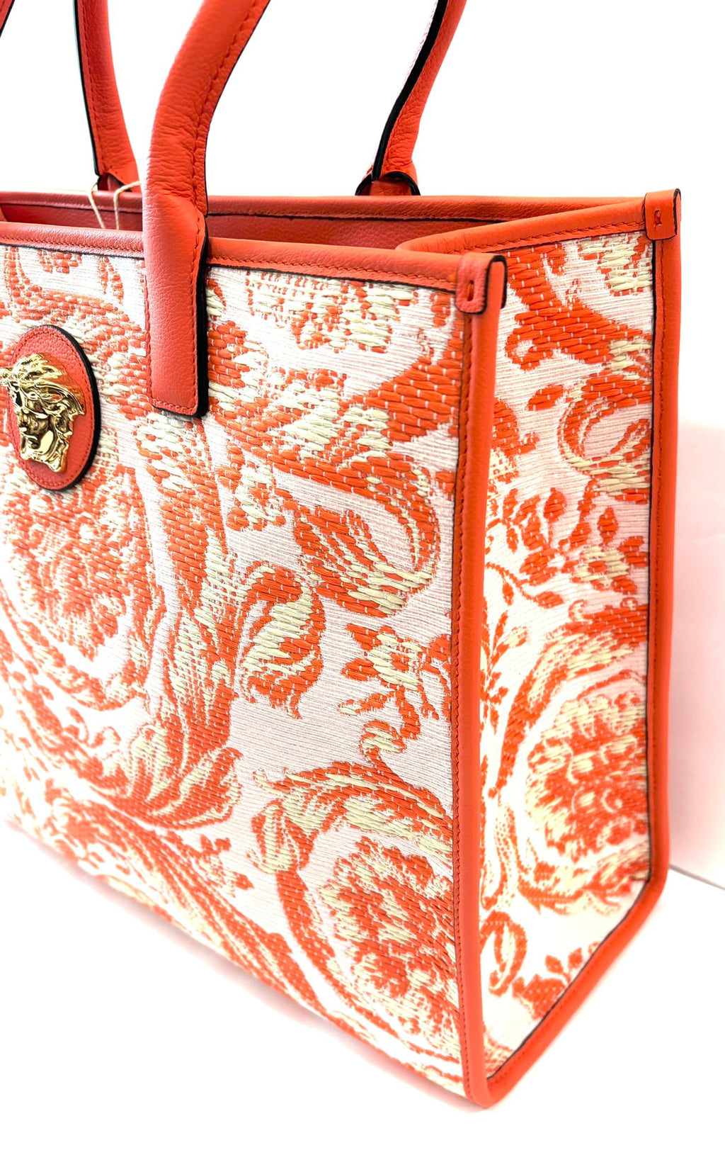 VERSACE BAROCCO RAFIA & LEATHER GOLD MEDUSA LARGE TOTE