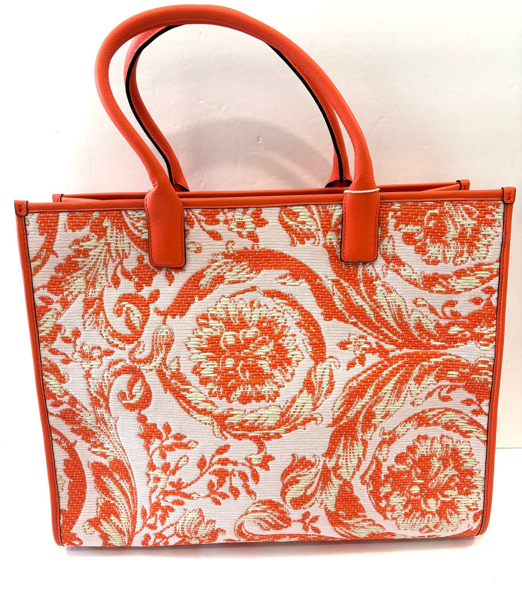 VERSACE BAROCCO RAFIA & LEATHER GOLD MEDUSA LARGE TOTE