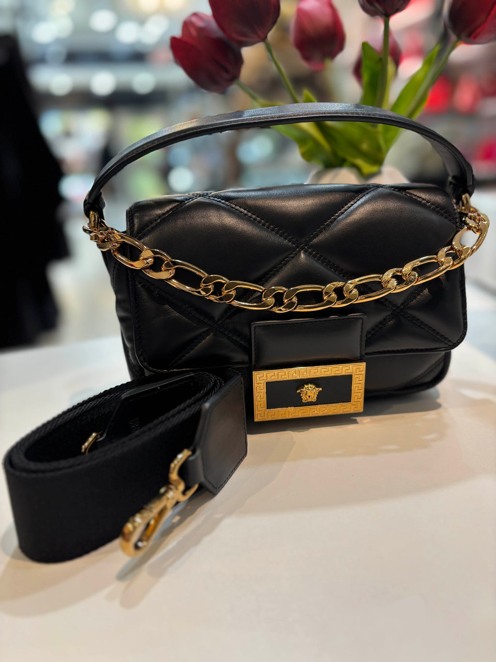 VERSACE LA MEDUSA SMALL CALFSKIN LEATHER SHOULDER BAG