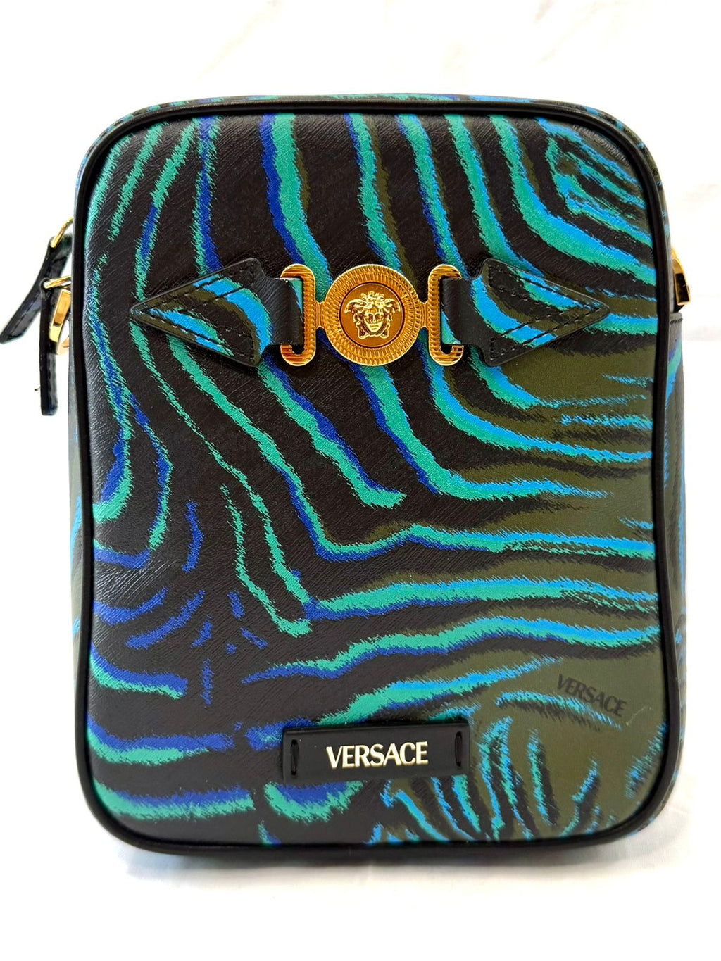 VERSACE MEDUSA ZEBRA PRINT CALF LEATHER BAG