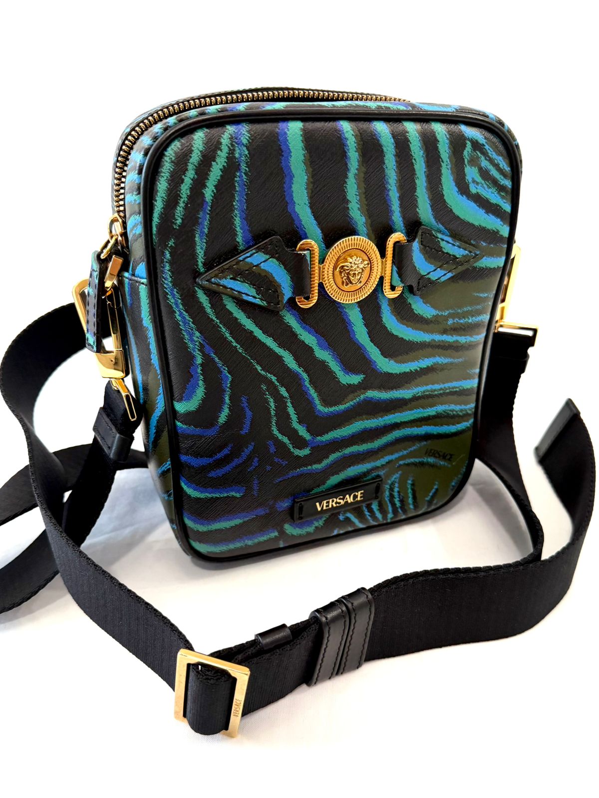 VERSACE MEDUSA ZEBRA PRINT CALF LEATHER BAG