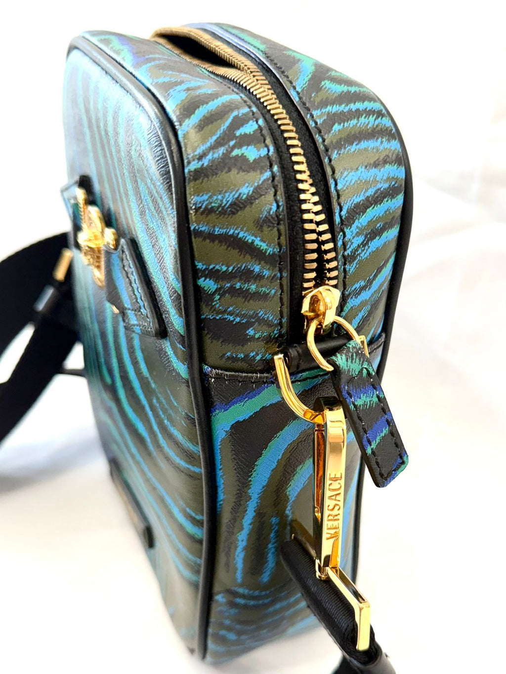 VERSACE MEDUSA ZEBRA PRINT CALF LEATHER BAG