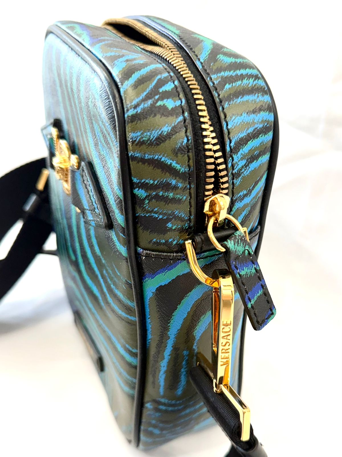 VERSACE MEDUSA ZEBRA PRINT CALF LEATHER BAG