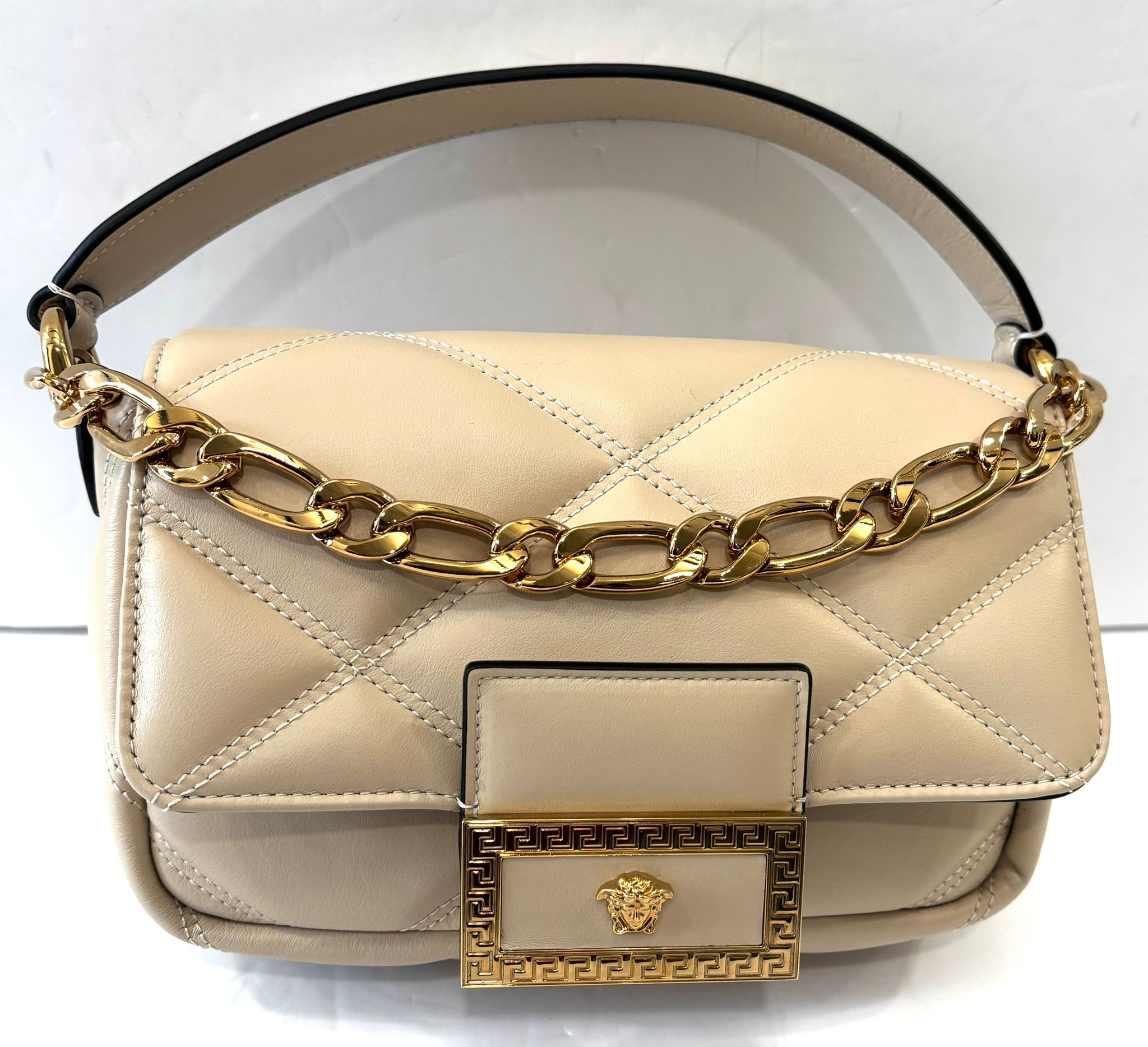 VERSACE QUILTED CALFSKIN LEATHER LA MEDUSA SHOULDER BAG