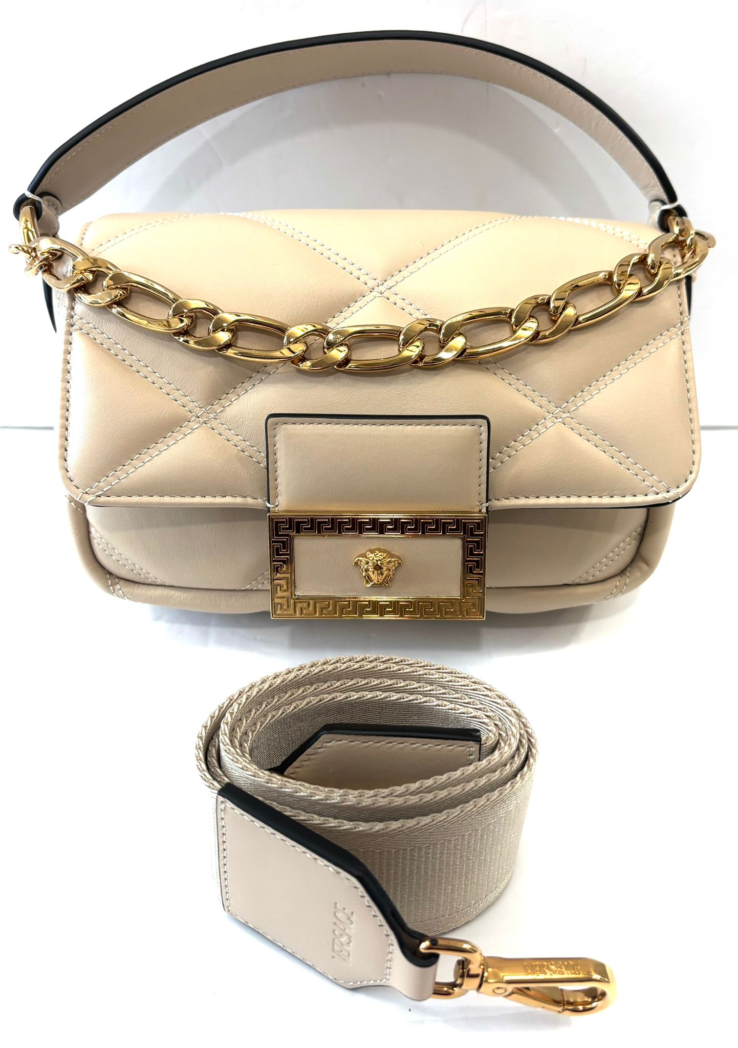 VERSACE QUILTED CALFSKIN LEATHER LA MEDUSA SHOULDER BAG