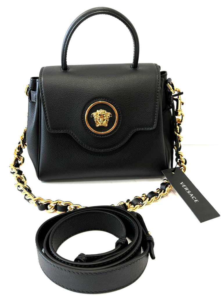 VERSACE LA MEDUSA TOP HANDLE CALFSKIN LEATHER BAG