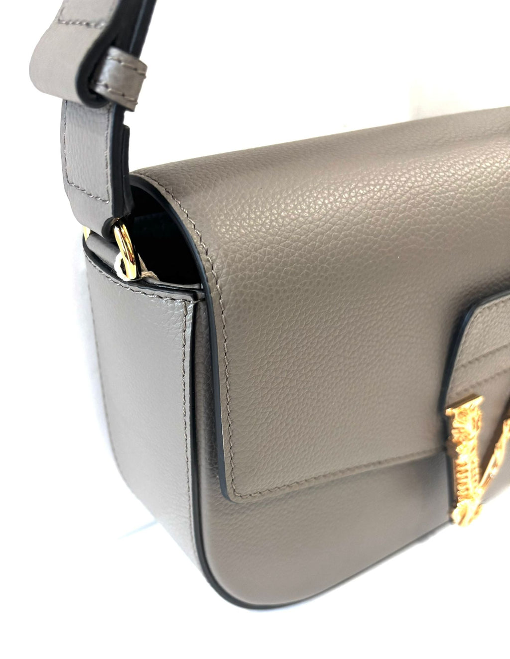VERSACE VIRTUS GRAINED CALFSKIN LEATHER HANDBAG