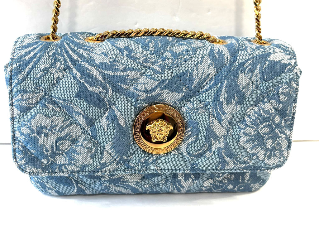 VERSACE QUILTED JACQUARD LA MEDUSA SHOULDER BAG
