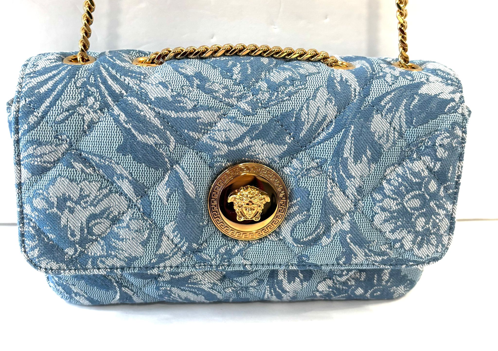 VERSACE QUILTED JACQUARD LA MEDUSA SHOULDER BAG