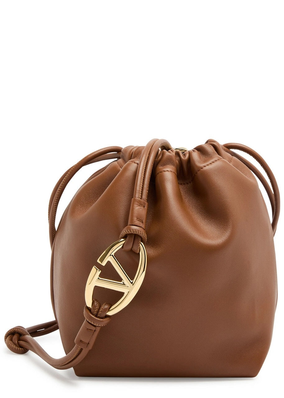 VALENTINO GARAVANI V LOGO CALFSKIN LEATHER DRAWSTRING BAG