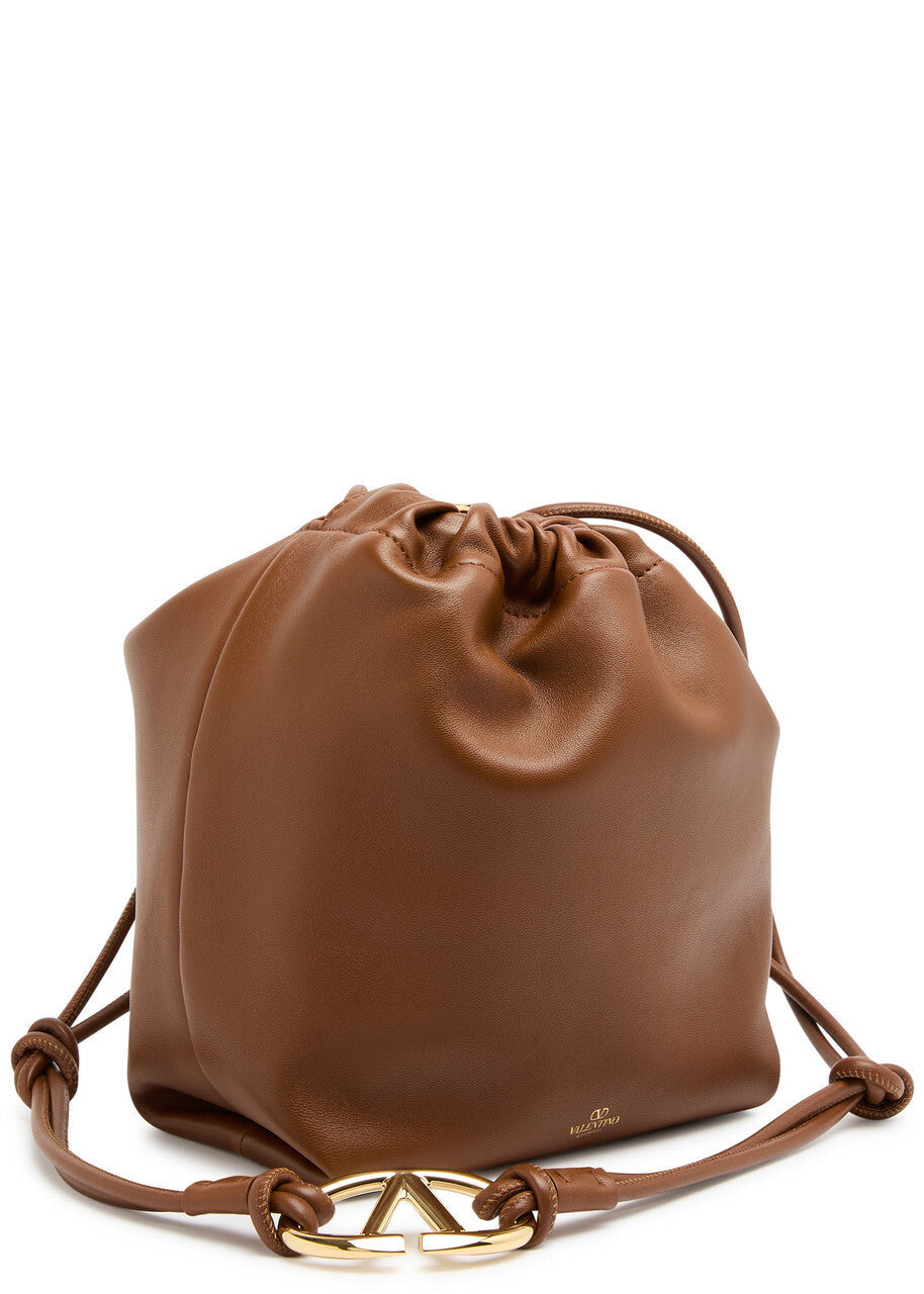 VALENTINO GARAVANI V LOGO CALFSKIN LEATHER DRAWSTRING BAG