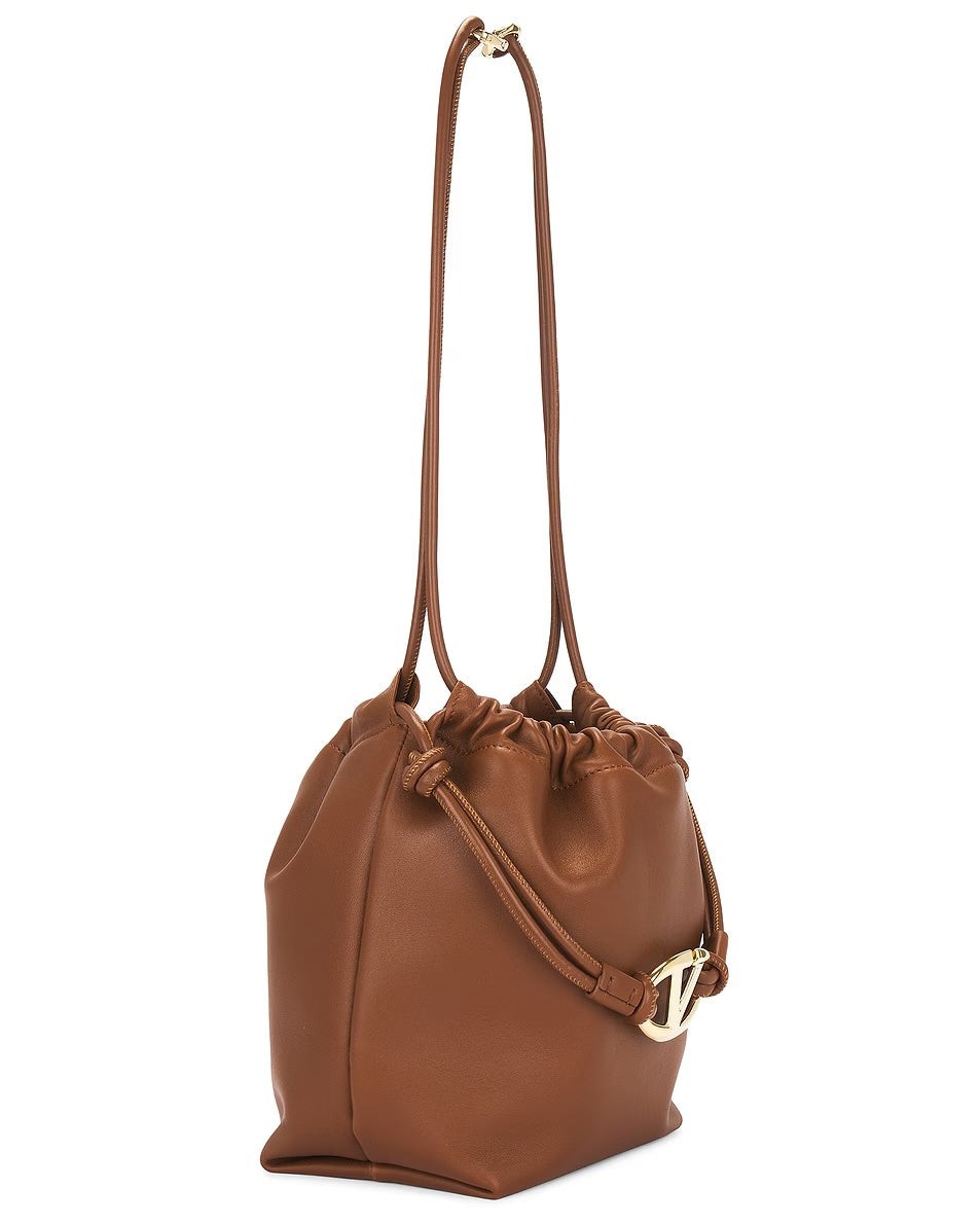 VALENTINO GARAVANI V LOGO CALFSKIN LEATHER DRAWSTRING BAG