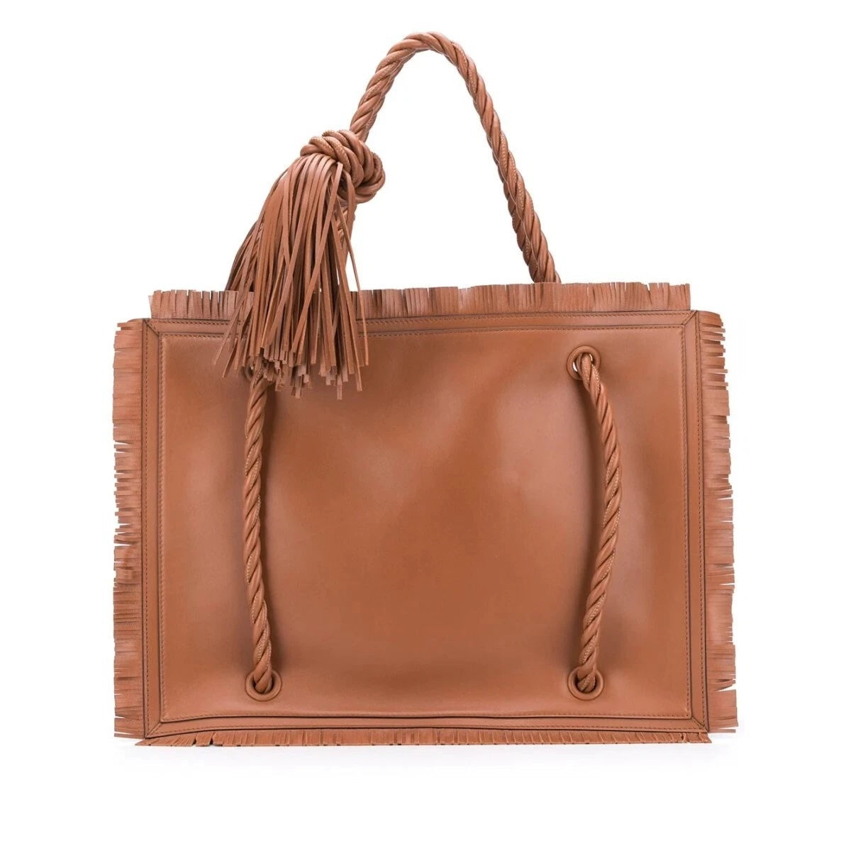 VALENTINO GARAVANI THE ROPE LARGE FRINGE CALFSKIN LEATHER TOTE BAG