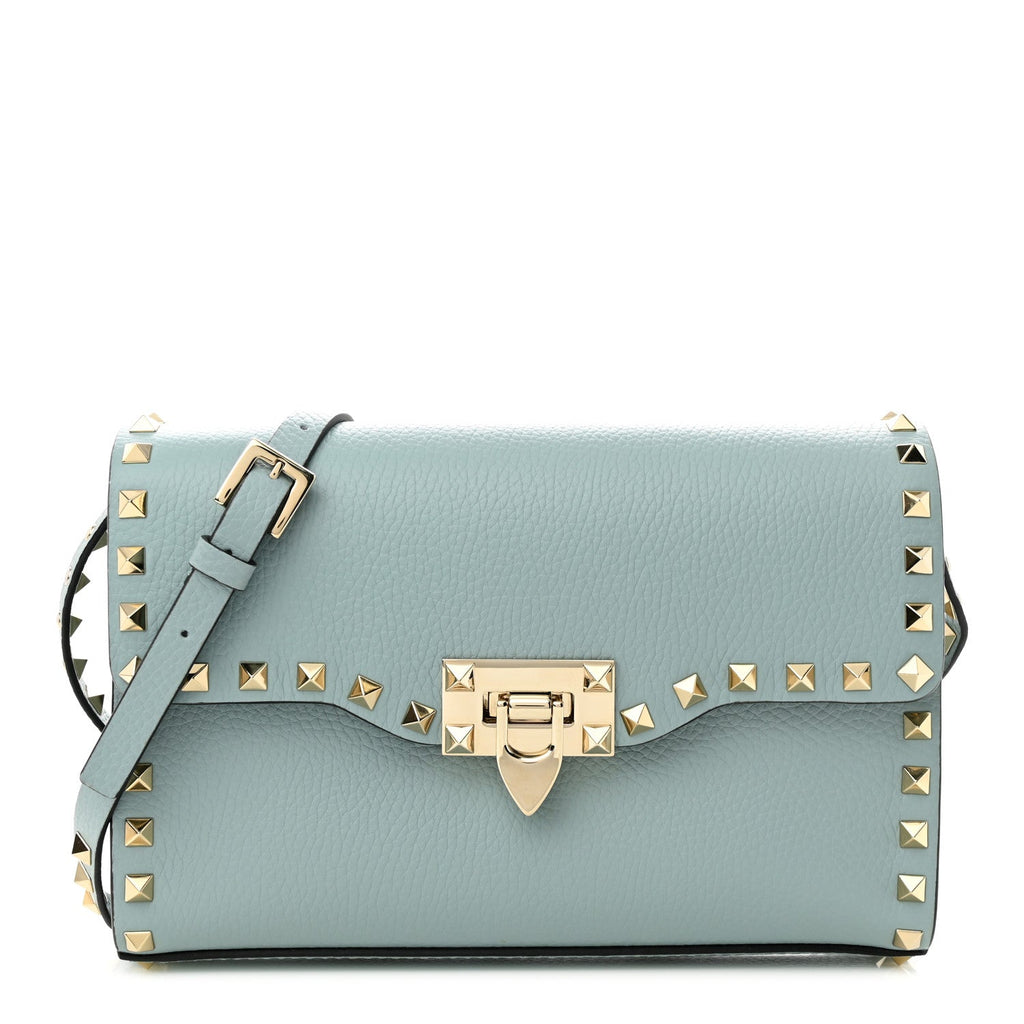 VALENTINO ROCKSTUD FLIP LOCK PEBBLED CALFSKIN MEDIUM CROSSBODY