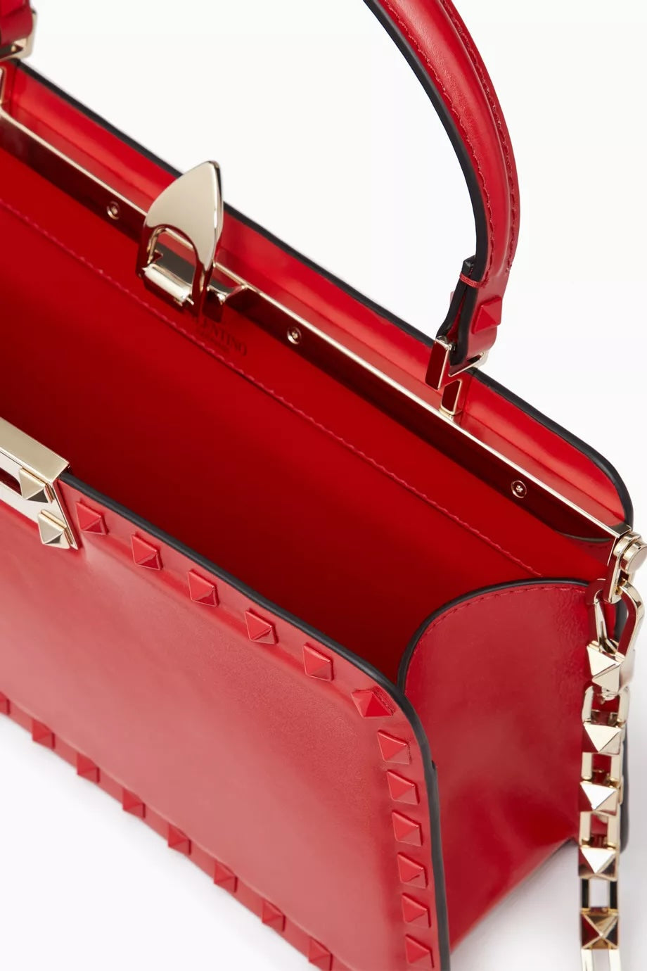 VALENTINO GARAVANI ROCKSTUD CALFSKIN LEATHER TOP HANDLE BAG