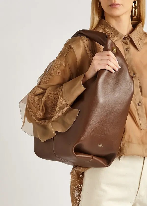 VALENTINO GARAVANI ROCKSTUD CALFSKIN LEATHER HOBO BAG