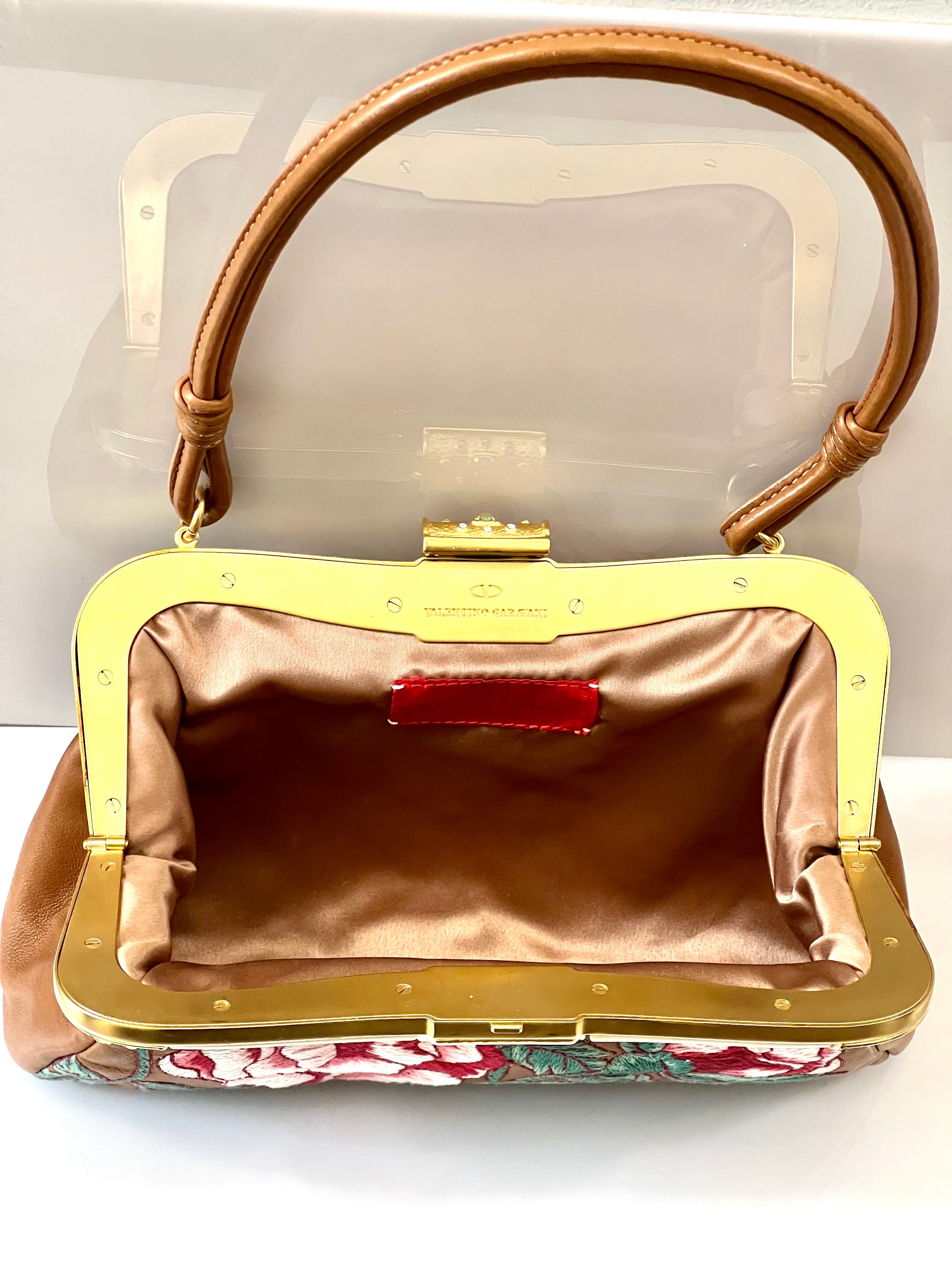 VALENTINO LEATHER FLORAL EMBROIDERED BAGUETTE BAG