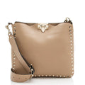 VALENTINO ROCKSTUD PEBBLED CALFSKIN LEATHER SHOULDER BAG