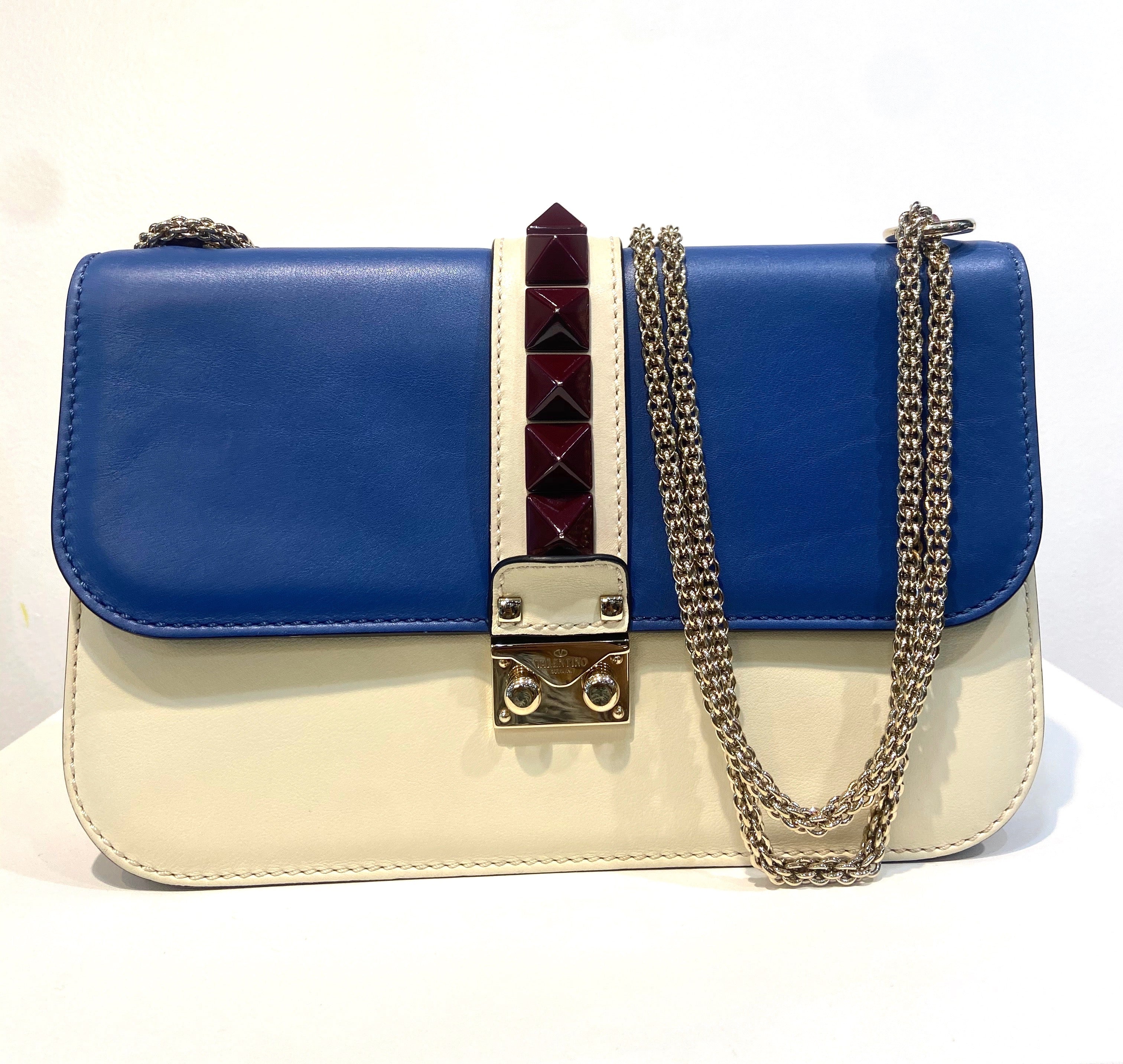 VALENTINO TRI-COLOR ROCKSTUD MEDIUM GLAM LOCK CALFSKIN LEATHER CROSSBODY