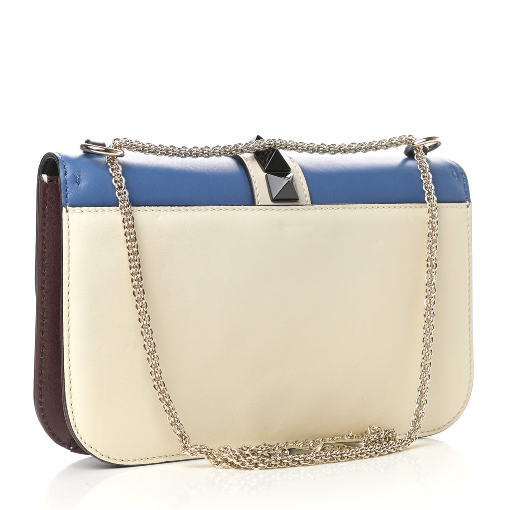 VALENTINO TRI-COLOR ROCKSTUD MEDIUM GLAM LOCK CALFSKIN LEATHER CROSSBODY