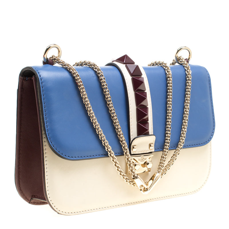 VALENTINO TRI-COLOR ROCKSTUD MEDIUM GLAM LOCK CALFSKIN LEATHER CROSSBODY