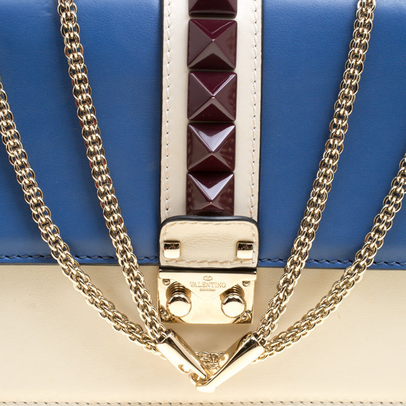 VALENTINO TRI-COLOR ROCKSTUD MEDIUM GLAM LOCK CALFSKIN LEATHER CROSSBODY