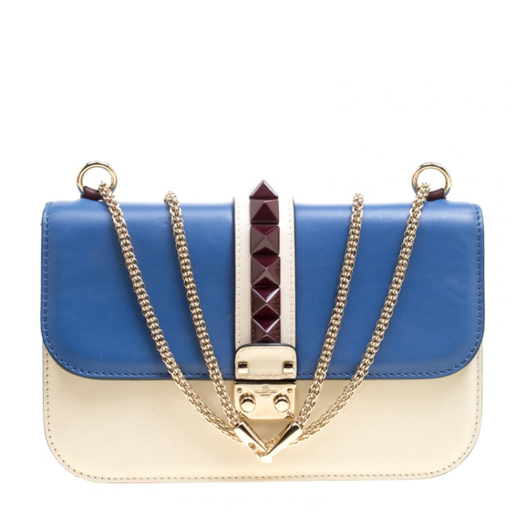 VALENTINO TRI-COLOR ROCKSTUD MEDIUM GLAM LOCK CALFSKIN LEATHER CROSSBODY