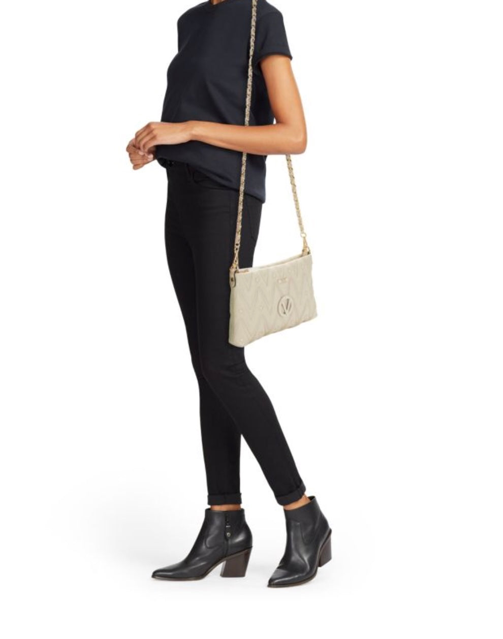 VALENTINO VANILLE D CHEVRON QUILTED LEATHER SHOULDER BAG