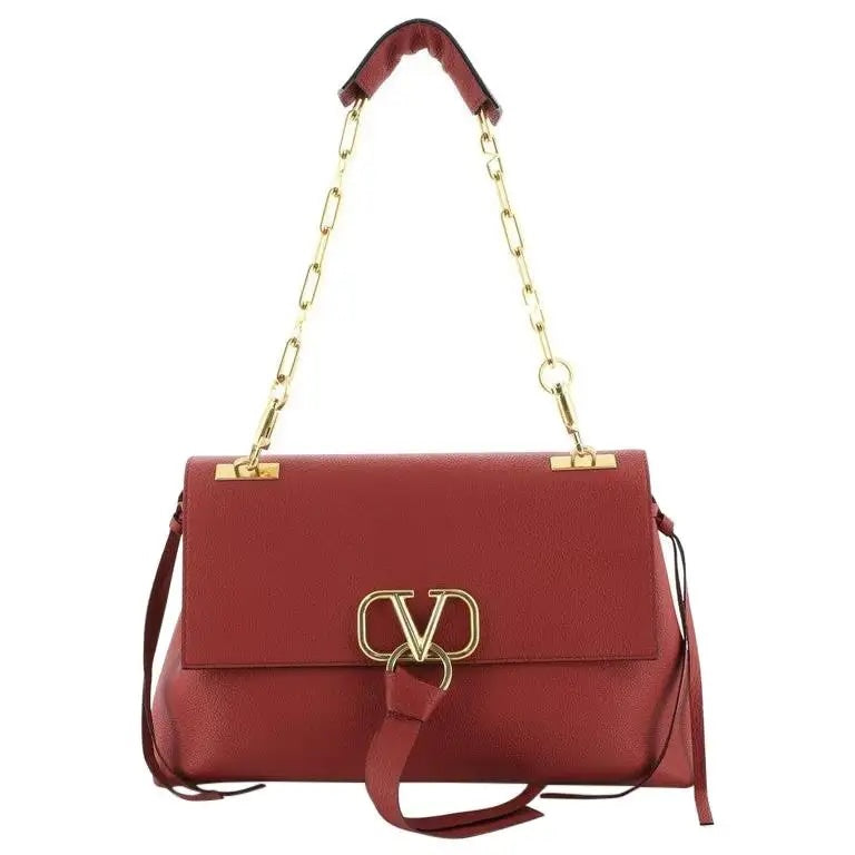 VALENTINO VLOGO CHAIN GRAINED CALFSKIN LEATHER SHOULDER BAG
