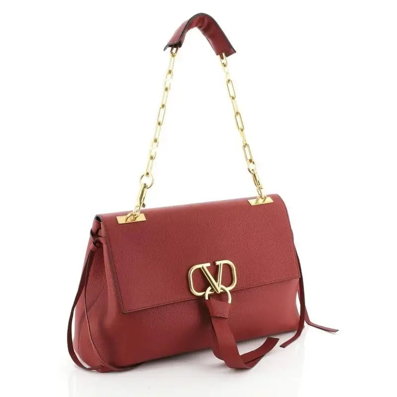 VALENTINO VLOGO CHAIN GRAINED CALFSKIN LEATHER SHOULDER BAG