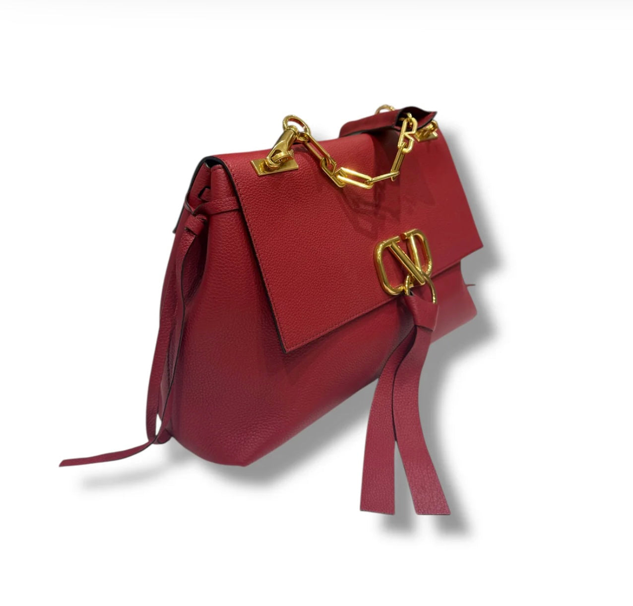 VALENTINO VLOGO CHAIN GRAINED CALFSKIN LEATHER SHOULDER BAG