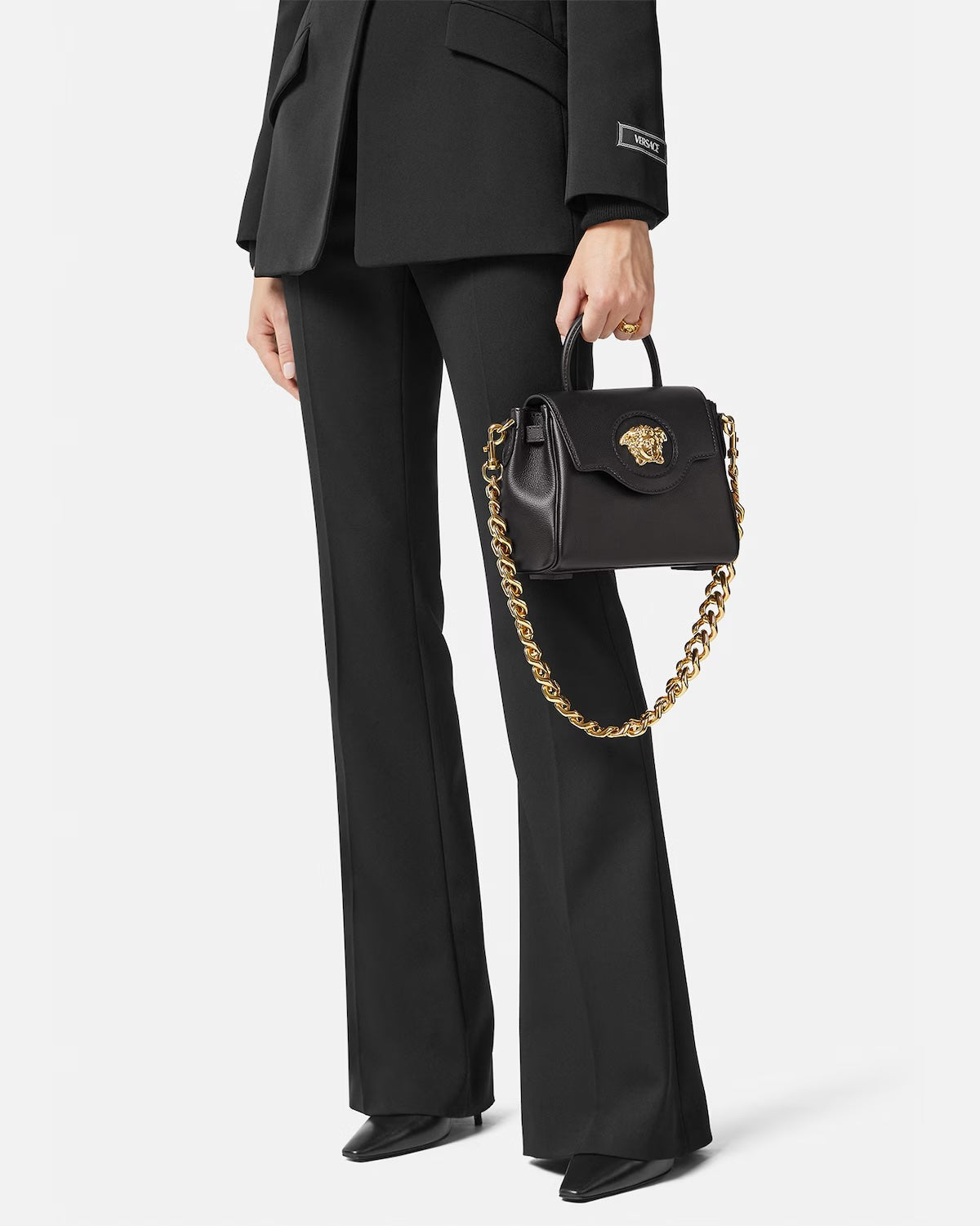VERSACE LA MEDUSA TOP HANDLE CALFSKIN LEATHER BAG
