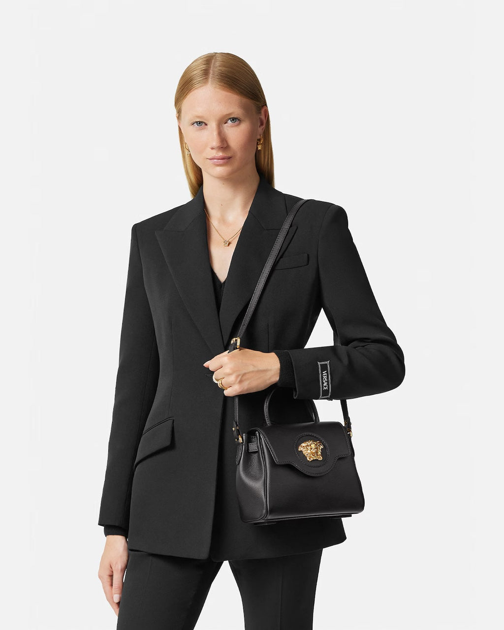 VERSACE LA MEDUSA TOP HANDLE CALFSKIN LEATHER BAG