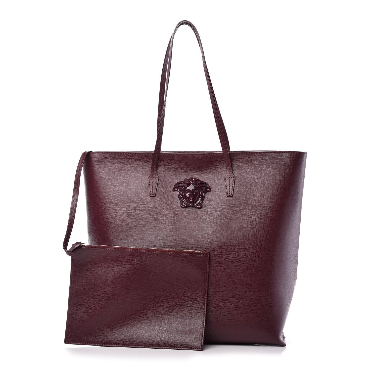 VERSACE Saffiano Palazzo Medusa Tote Burgundy