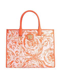 VERSACE BAROCCO RAFIA & LEATHER GOLD MEDUSA LARGE TOTE