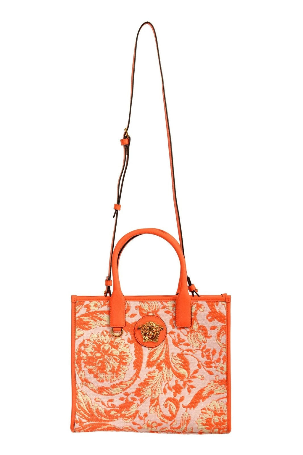 VERSACE BAROCCO RAFIA & LEATHER GOLD MEDUSA LARGE TOTE