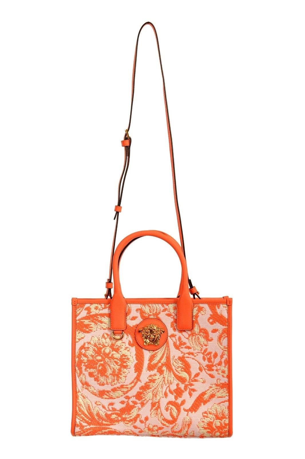 VERSACE BAROCCO RAFIA & LEATHER GOLD MEDUSA LARGE TOTE