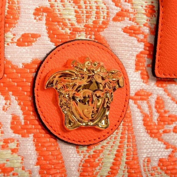 VERSACE BAROCCO RAFIA & LEATHER GOLD MEDUSA LARGE TOTE