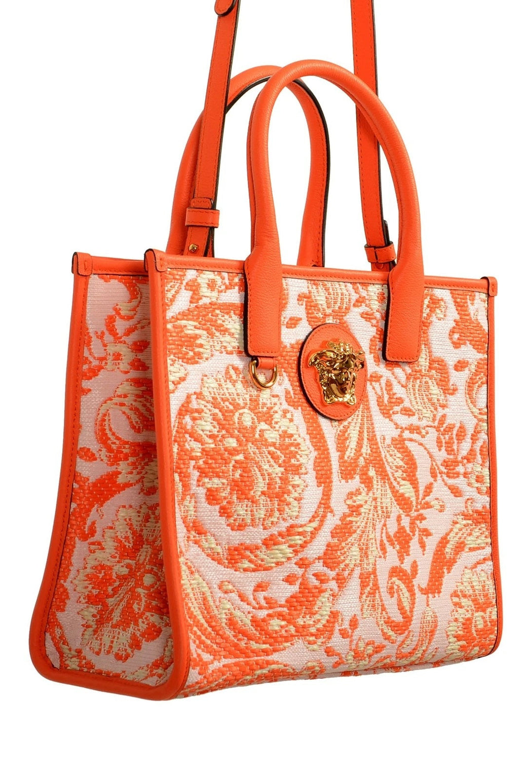 VERSACE BAROCCO RAFIA & LEATHER GOLD MEDUSA LARGE TOTE