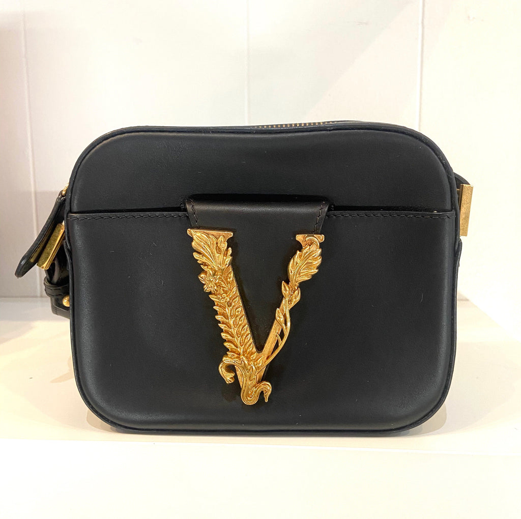 VERSACE VIRTUS SMALL LEATHER CAMERA BAG