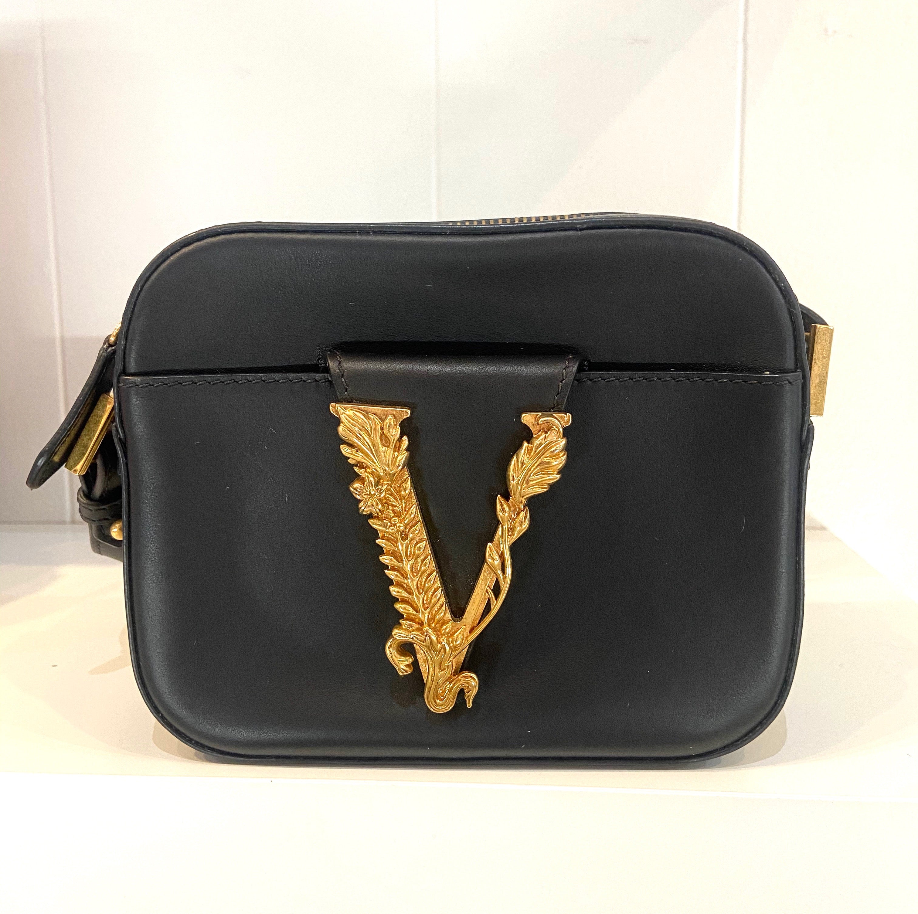 VERSACE VIRTUS SMALL LEATHER CAMERA BAG