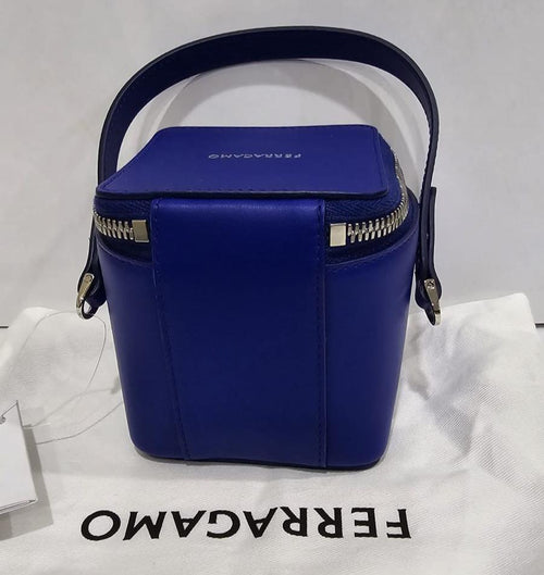 *NEW*Salvatore Ferragamo Womens Black Mini Box Crossbody With Top Handle In Blue