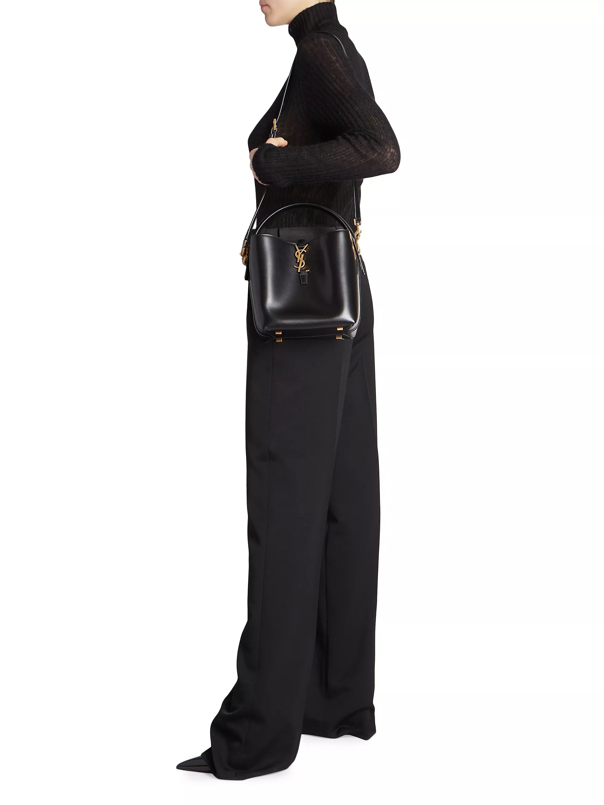 YSL LE 37 SHINY CALFSKIN LEATHER LARGE BUCKET BAG