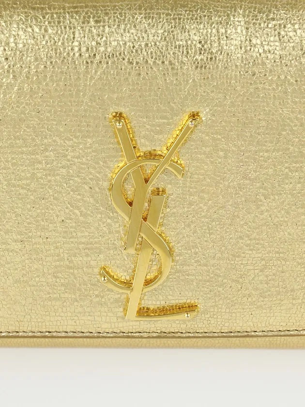 YSL BELLE DE JOUR CALFSKIN LEATHER METALLIC GOLD CLUTCH