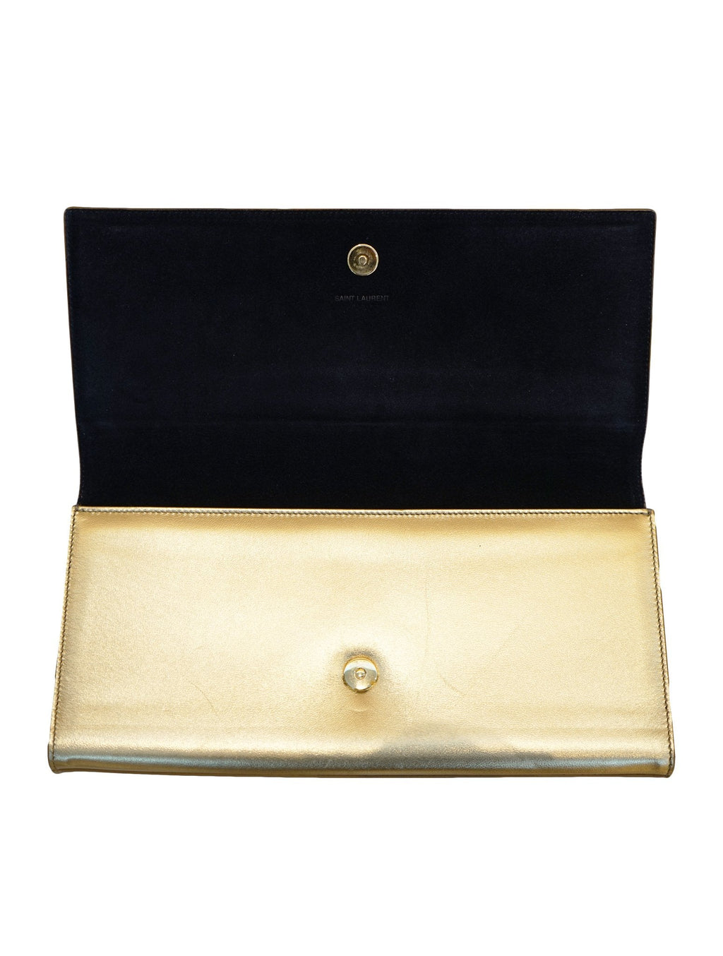 YSL BELLE DE JOUR CALFSKIN LEATHER METALLIC GOLD CLUTCH