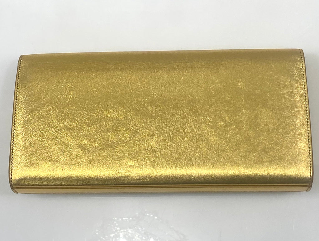 YSL BELLE DE JOUR CALFSKIN LEATHER METALLIC GOLD CLUTCH